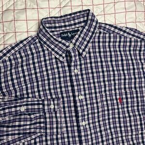 Ralph Lauren Mens Long Sleeve Plaid Button‎ Down Shirt Red Pony Logo Size L